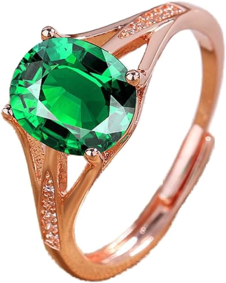 Mnyixsi 18K Rose Gold Cocktail Diamond Rings for Women Colorful Cubic Zirconia Promise Rings Faux Dainty CZ Diamond Charm Ring Eternity Engagement Wedding Luxury Band Ring Green - Image 1